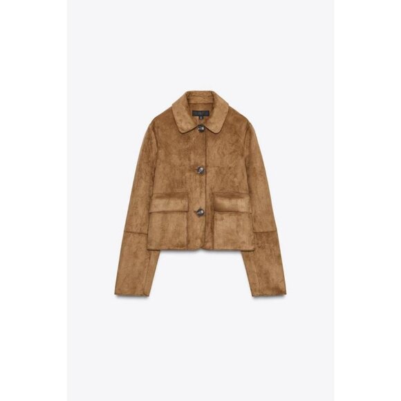 ZARA FAUX SUEDE CROPPED JACKET - Picture 7 of 9